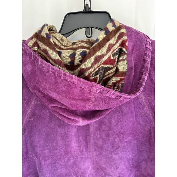 Authentic Winlit 1969 women’s M Purple Suede Jacket W/Hood Zipper Drawstring - Picture 14 of 16
